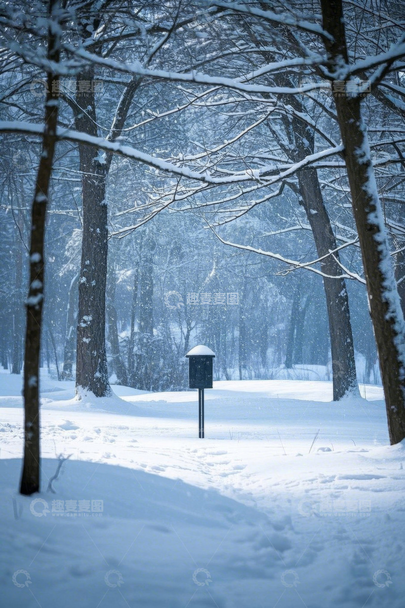 高清大图下载【趣麦麦图】雪天森林中的信箱景观