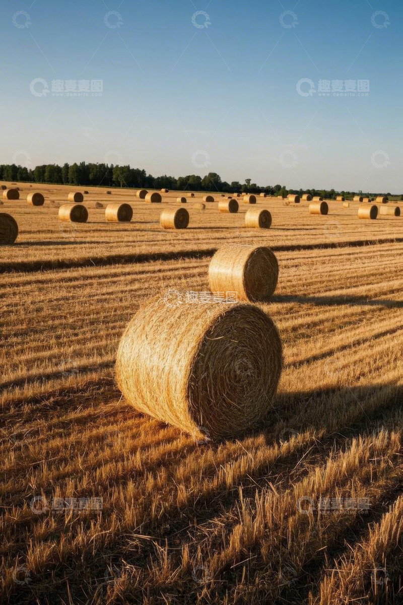 高清大图下载【趣麦麦图】田野中的干草卷景观