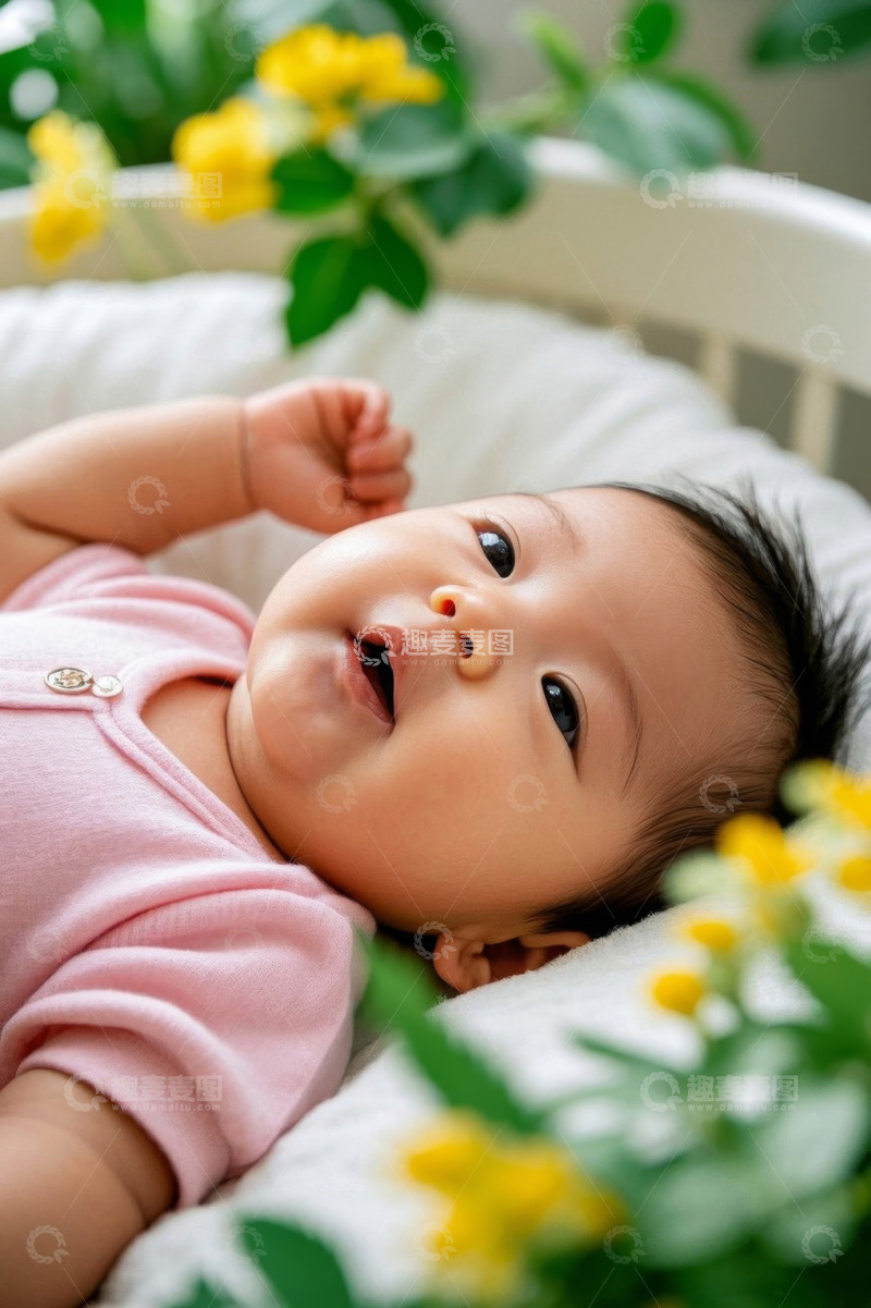 高清大图下载【趣麦麦图】婴儿在花丛中熟睡安详