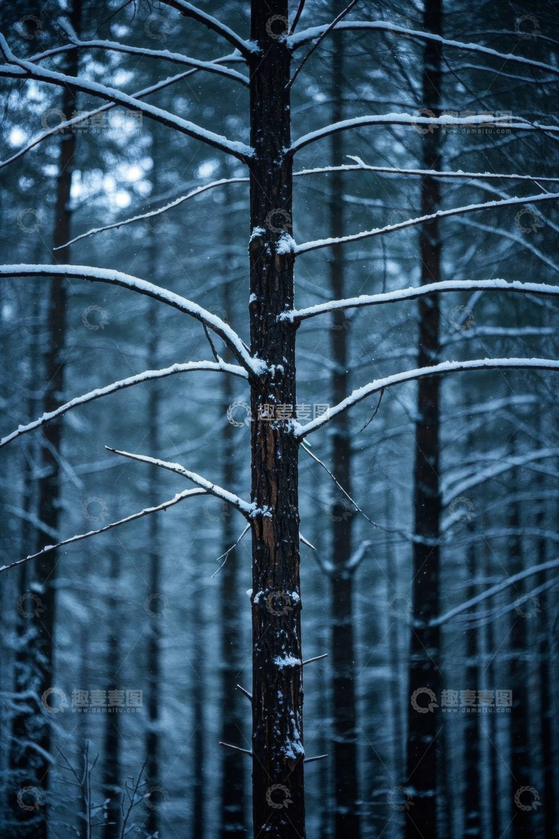 高清大图下载【趣麦麦图】积雪覆盖的森林树木景象