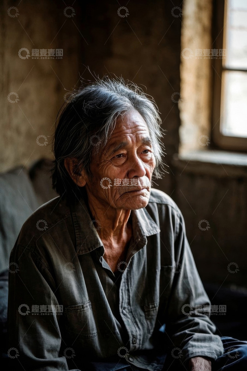 高清大图下载【趣麦麦图】一位饱经风霜的老人肖像