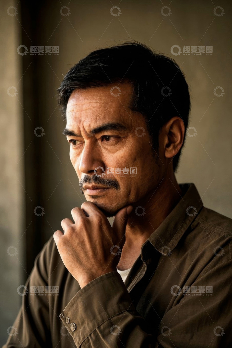高清大图下载【趣麦麦图】忧郁中年男子沉思肖像