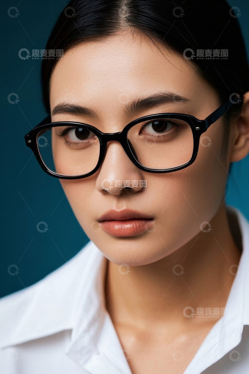 高清大图下载【趣麦麦图】眼镜美女肖像写真图片