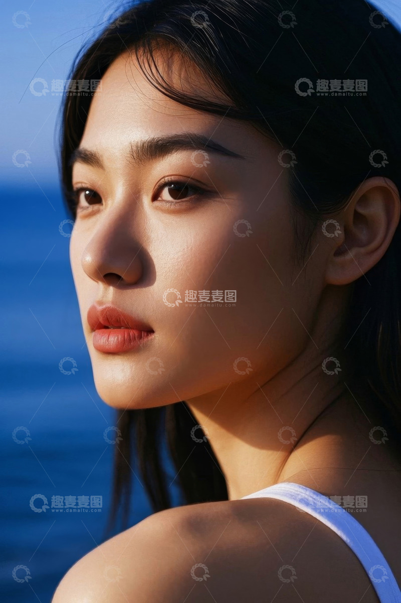 高清大图下载【趣麦麦图】阳光下美丽女孩侧脸照