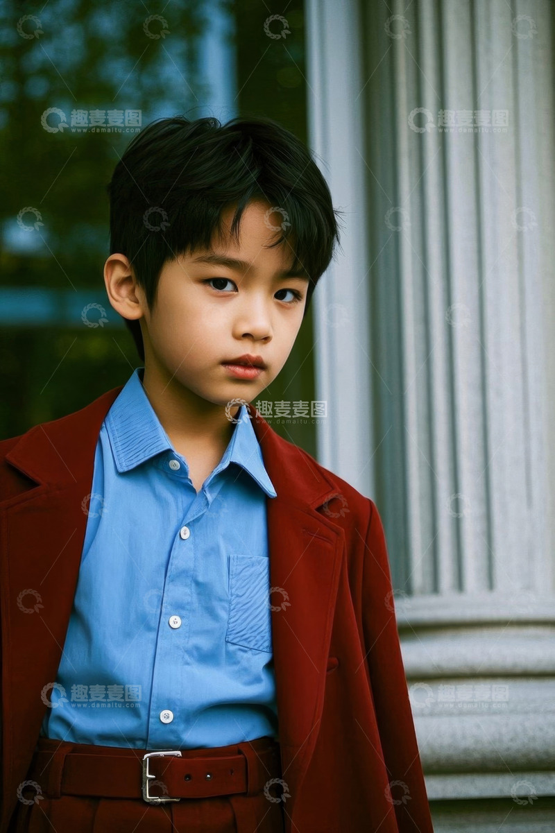 高清大图下载【趣麦麦图】穿着红色外套的男孩肖像