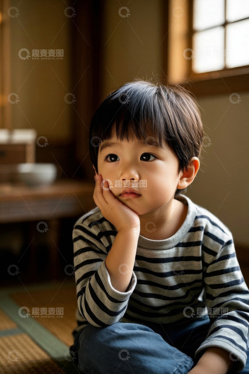 高清大图下载【趣麦麦图】可爱男孩沉思状肖像照