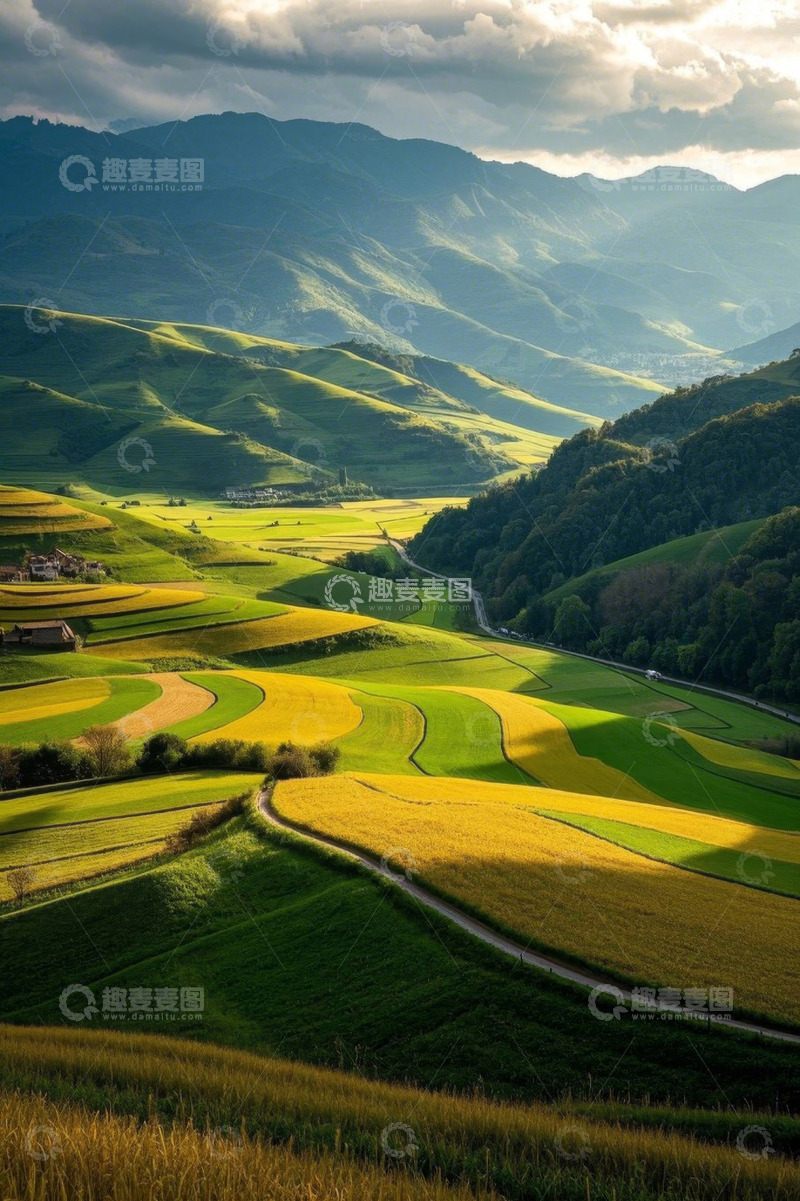 高清大图下载【趣麦麦图】田园山谷自然风光全景