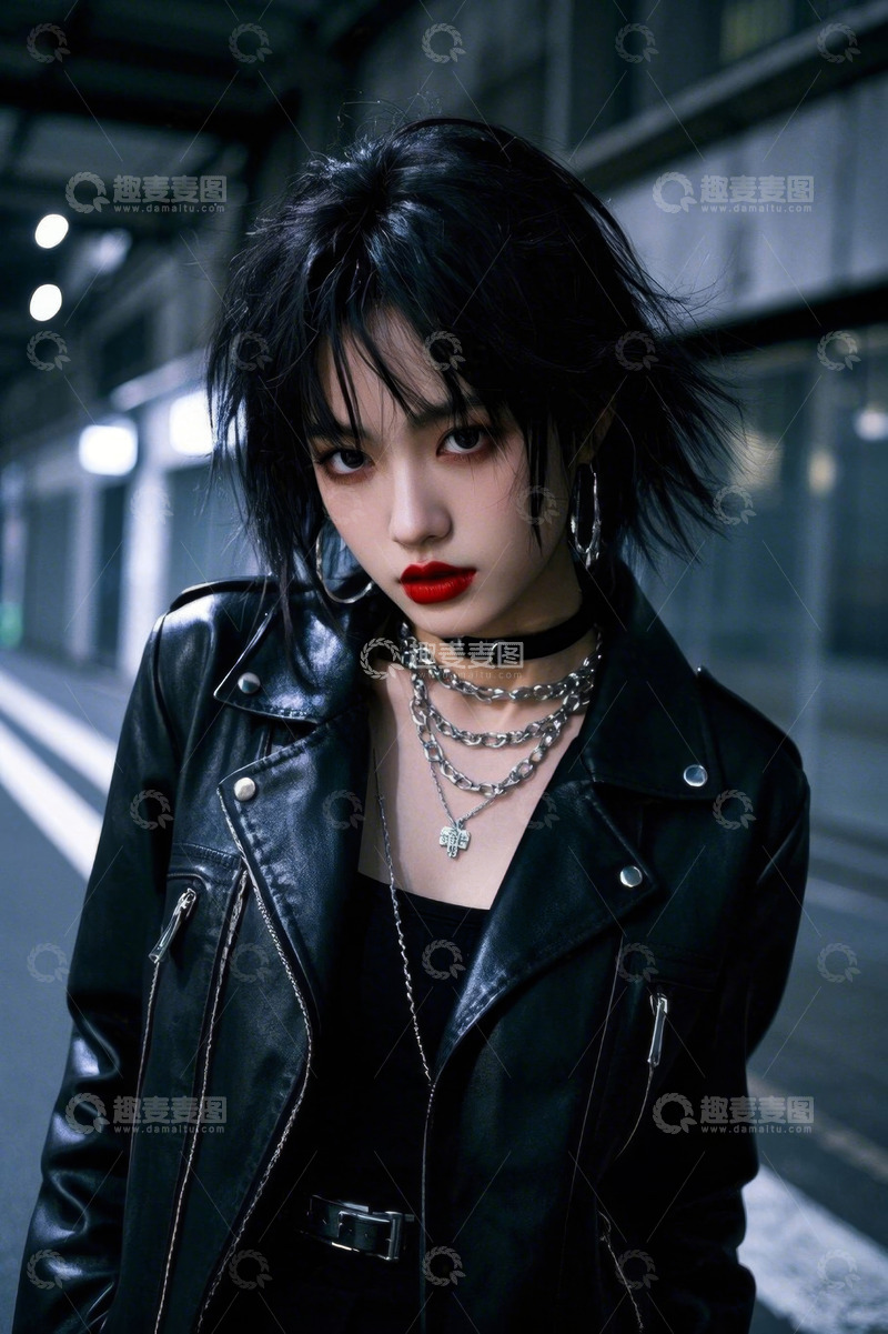 高清大图下载【趣麦麦图】酷飒女孩街拍时尚写真