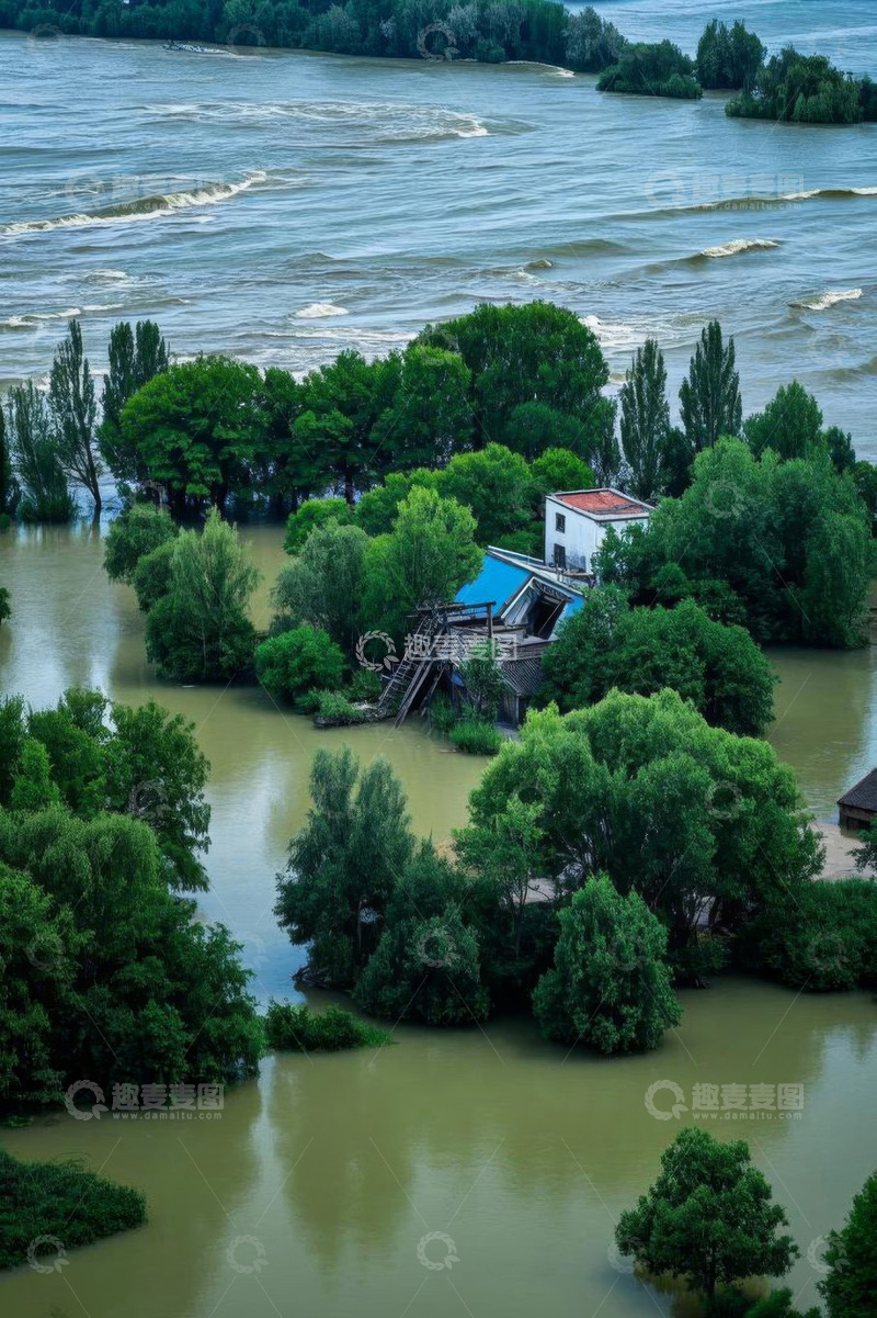 高清大图下载【趣麦麦图】洪水淹没树林中的房屋