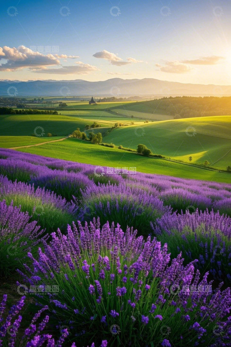 高清大图下载【趣麦麦图】田园薰衣草花田自然风光