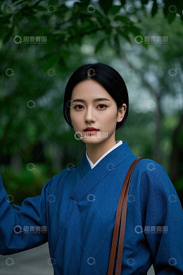 女子身着汉服伫立树下