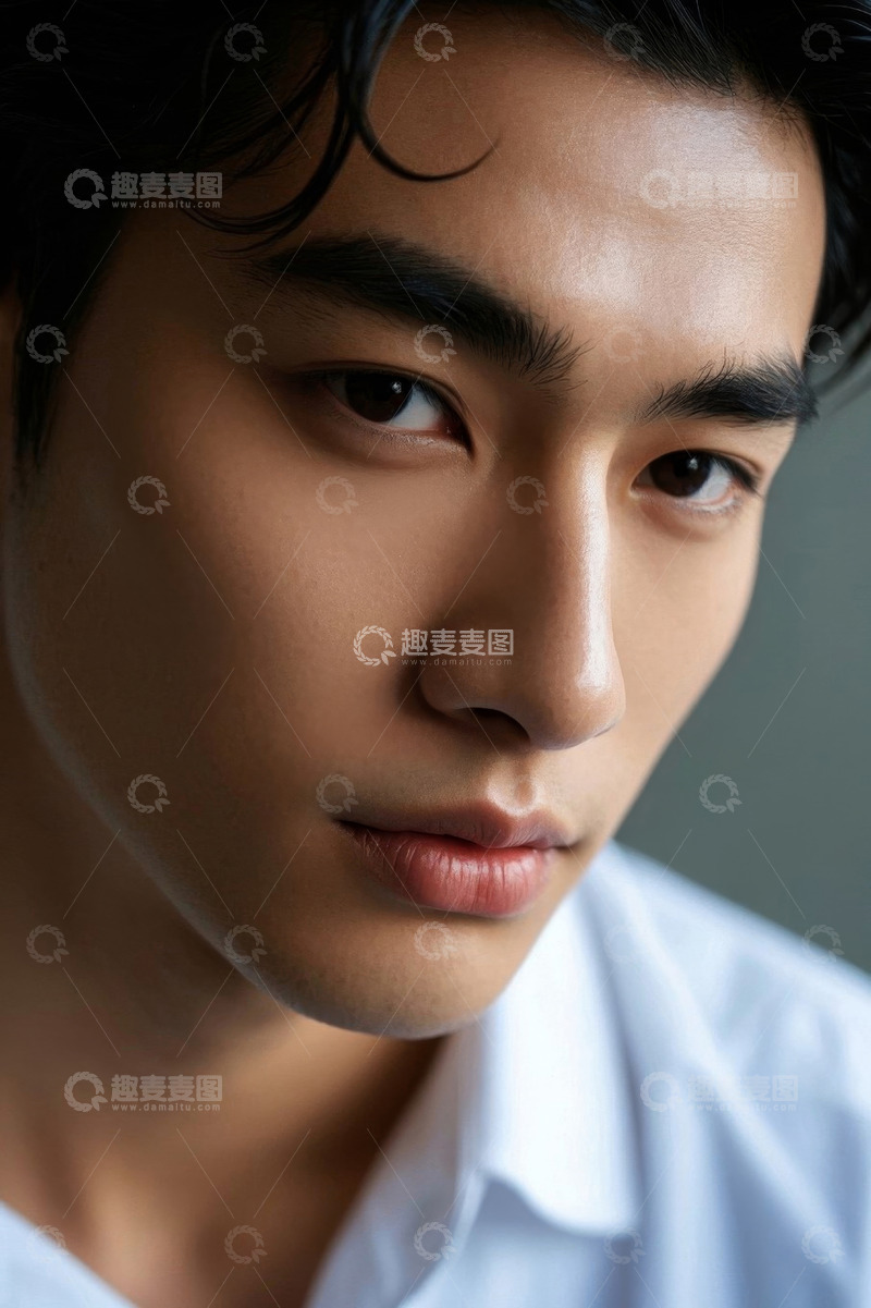 高清大图下载【趣麦麦图】亚洲年轻男子肖像特写眼神忧郁