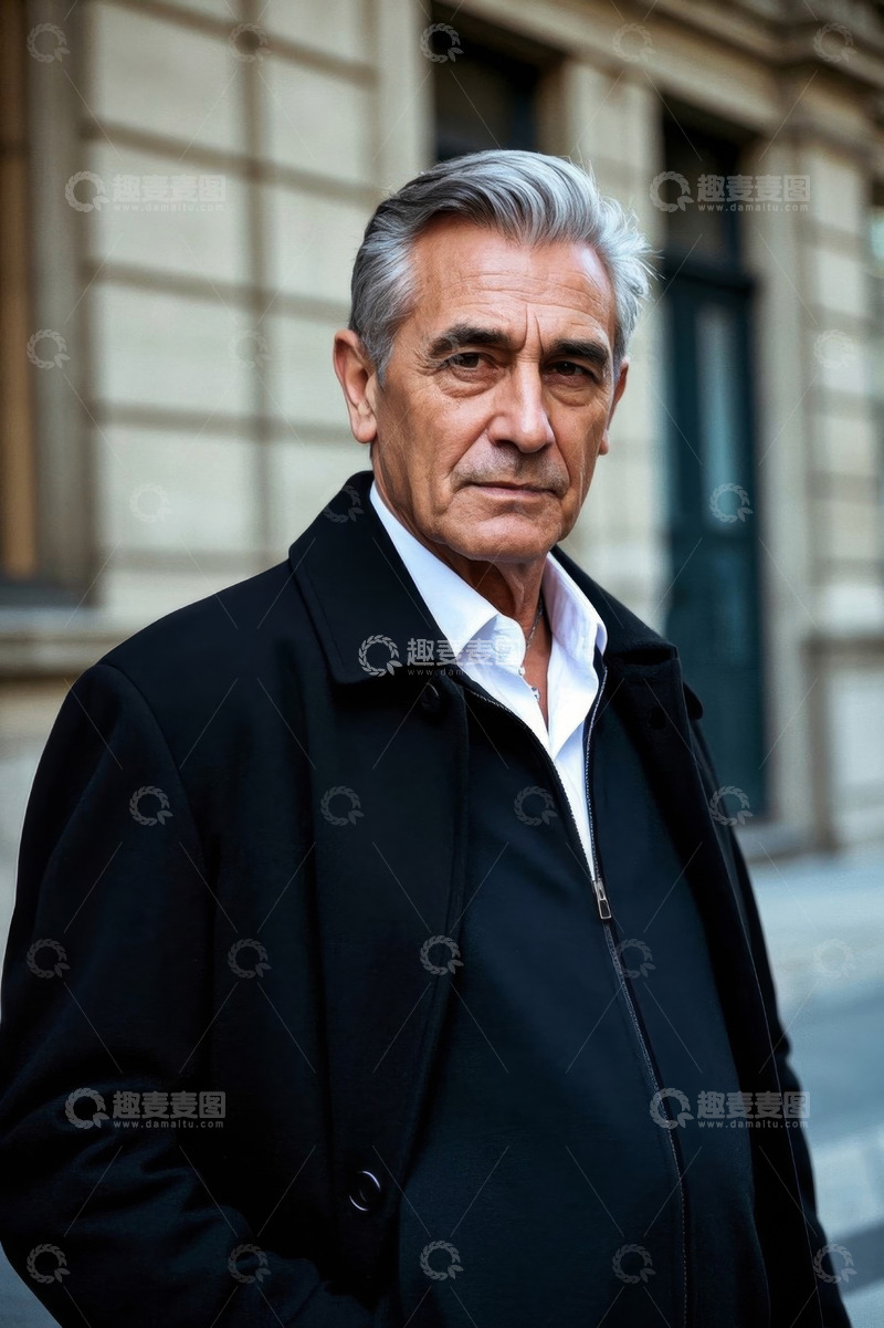 高清大图下载【趣麦麦图】银发男士都市街景肖像写真