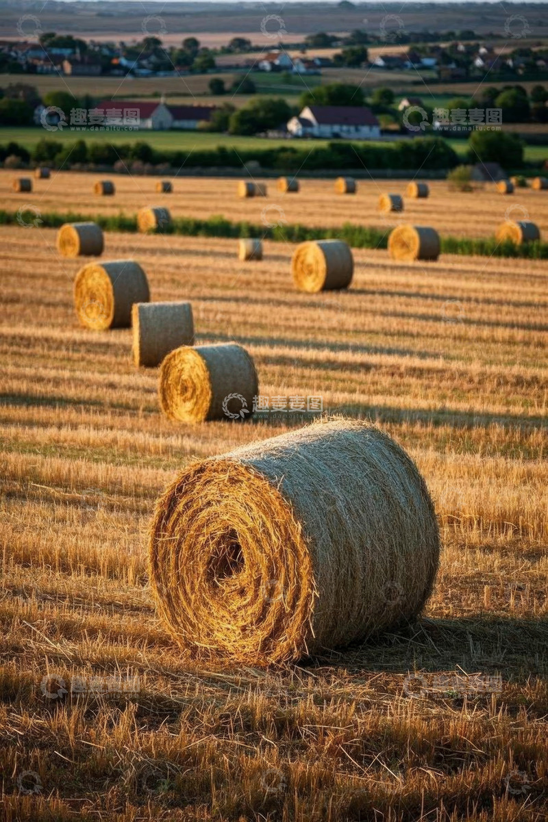 高清大图下载【趣麦麦图】田野中散落的干草捆