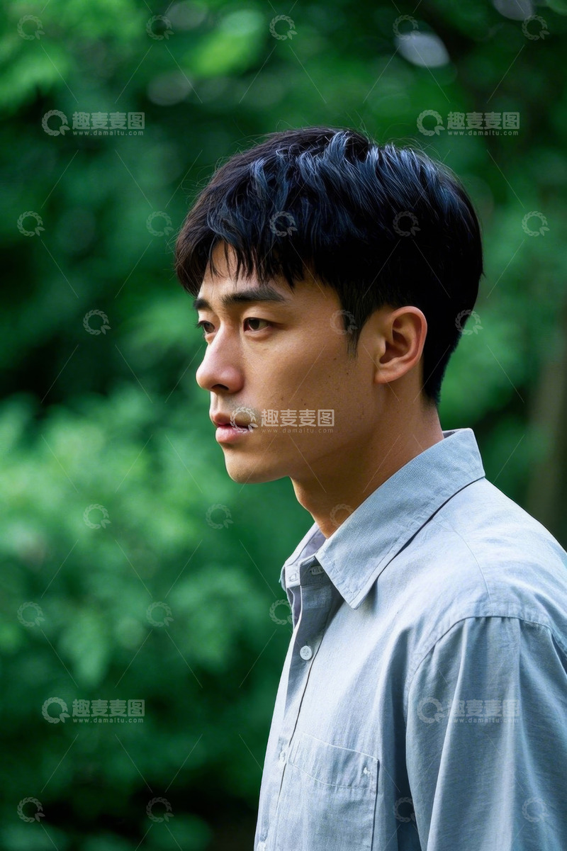 高清大图下载【趣麦麦图】忧郁眼神的年轻男子侧颜照