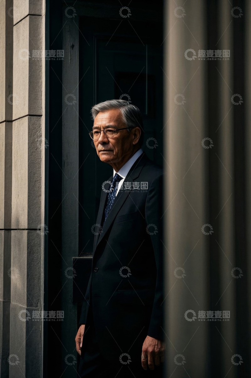 高清大图下载【趣麦麦图】西装革履老者门边凝思