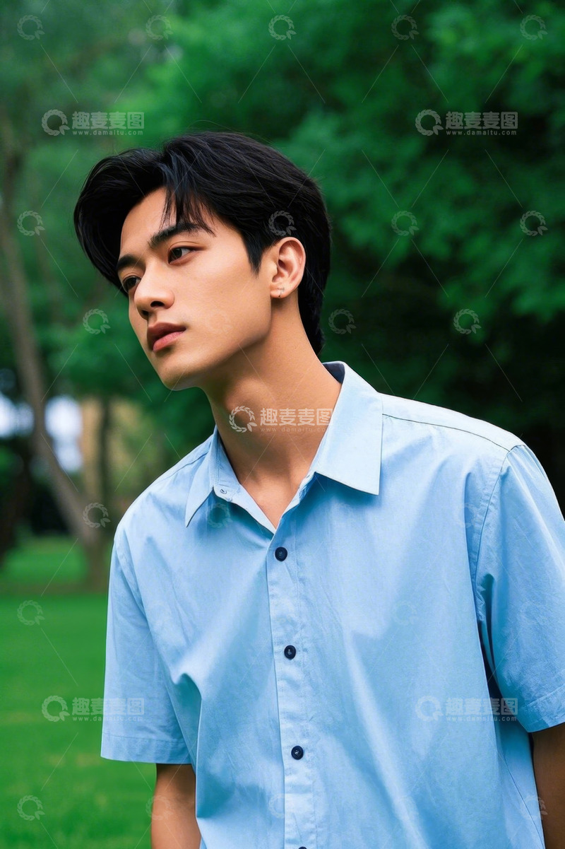 高清大图下载【趣麦麦图】阳光下清秀少年侧颜