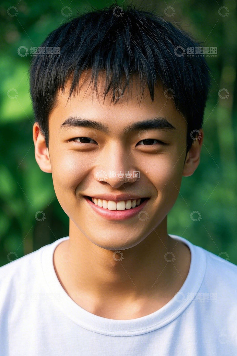 阳光下微笑的年轻男孩