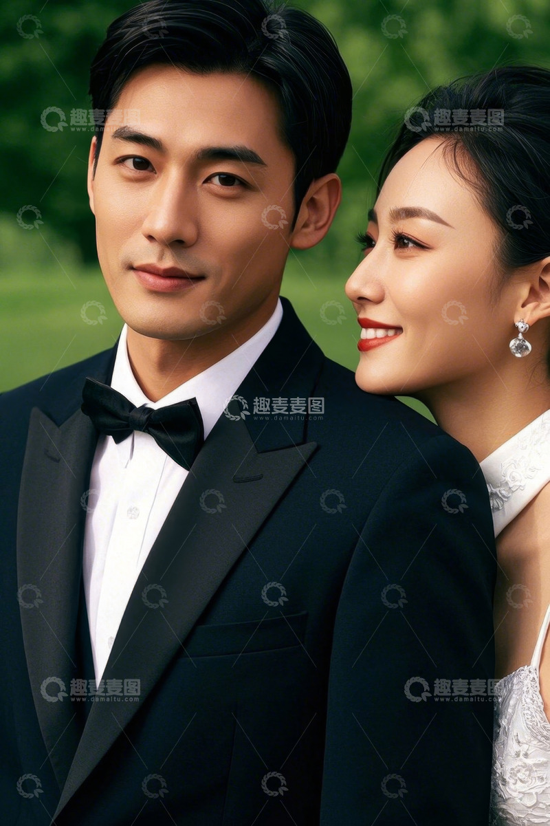 高清大图下载【趣麦麦图】幸福甜蜜的新婚夫妇户外写真