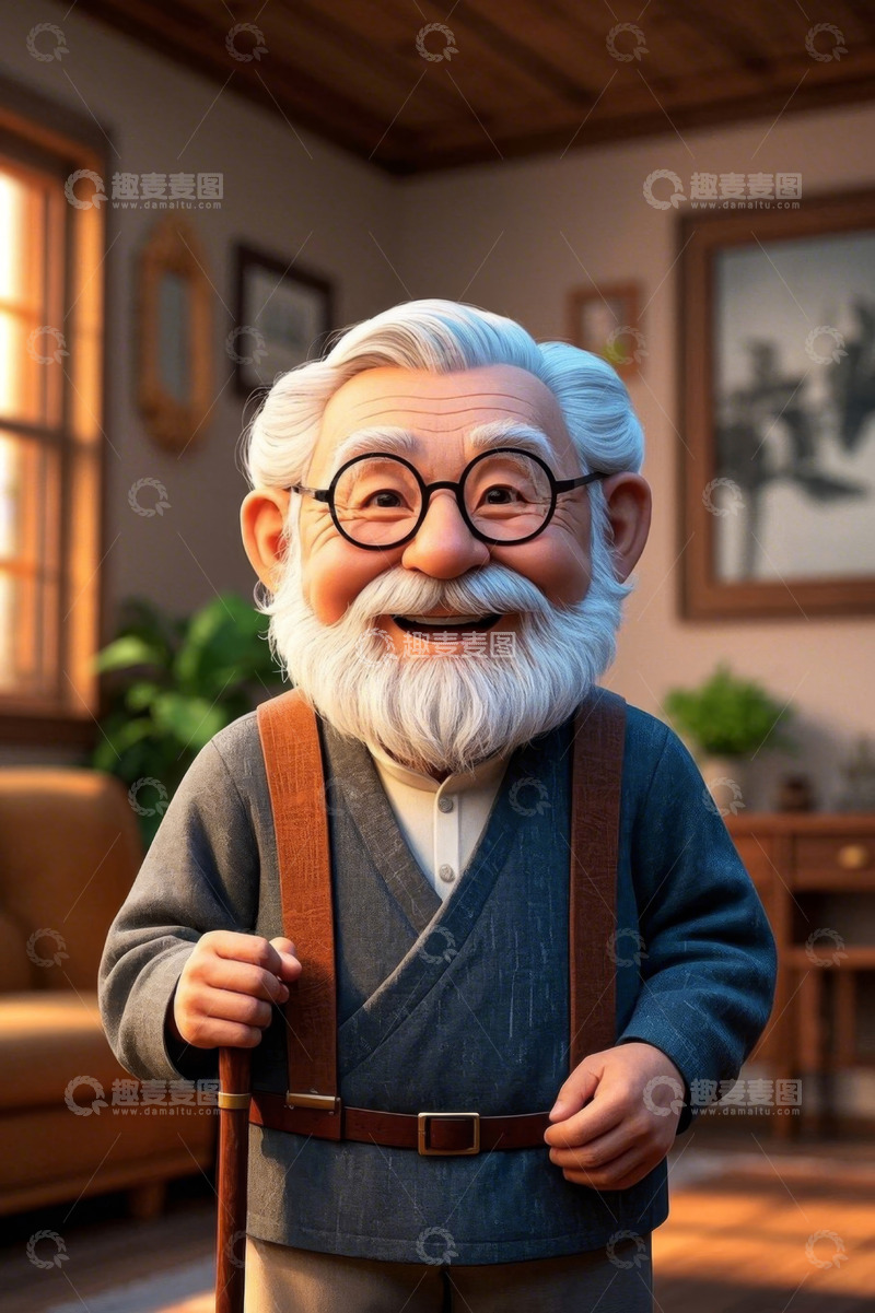 高清大图下载【趣麦麦图】慈祥老人温暖居家场景