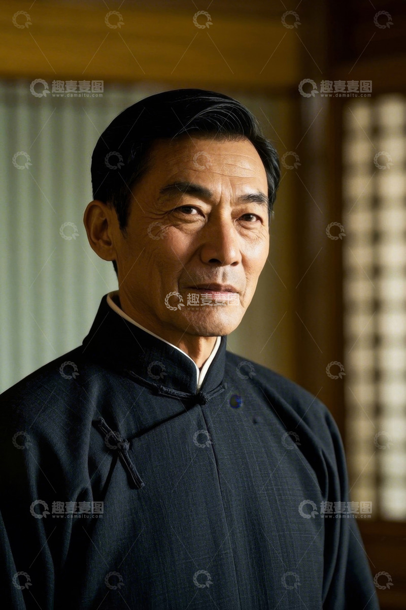 高清大图下载【趣麦麦图】一位身穿中式服装的年长男子肖像