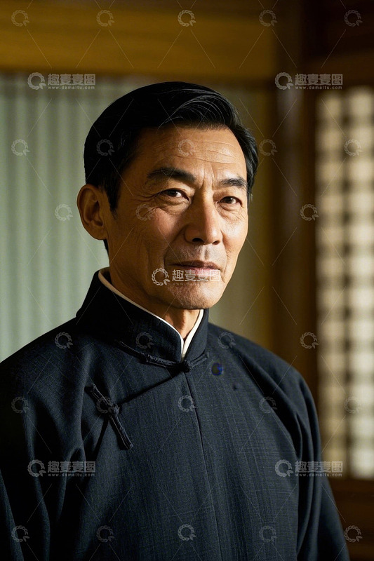 一位身穿中式服装的年长男子肖像