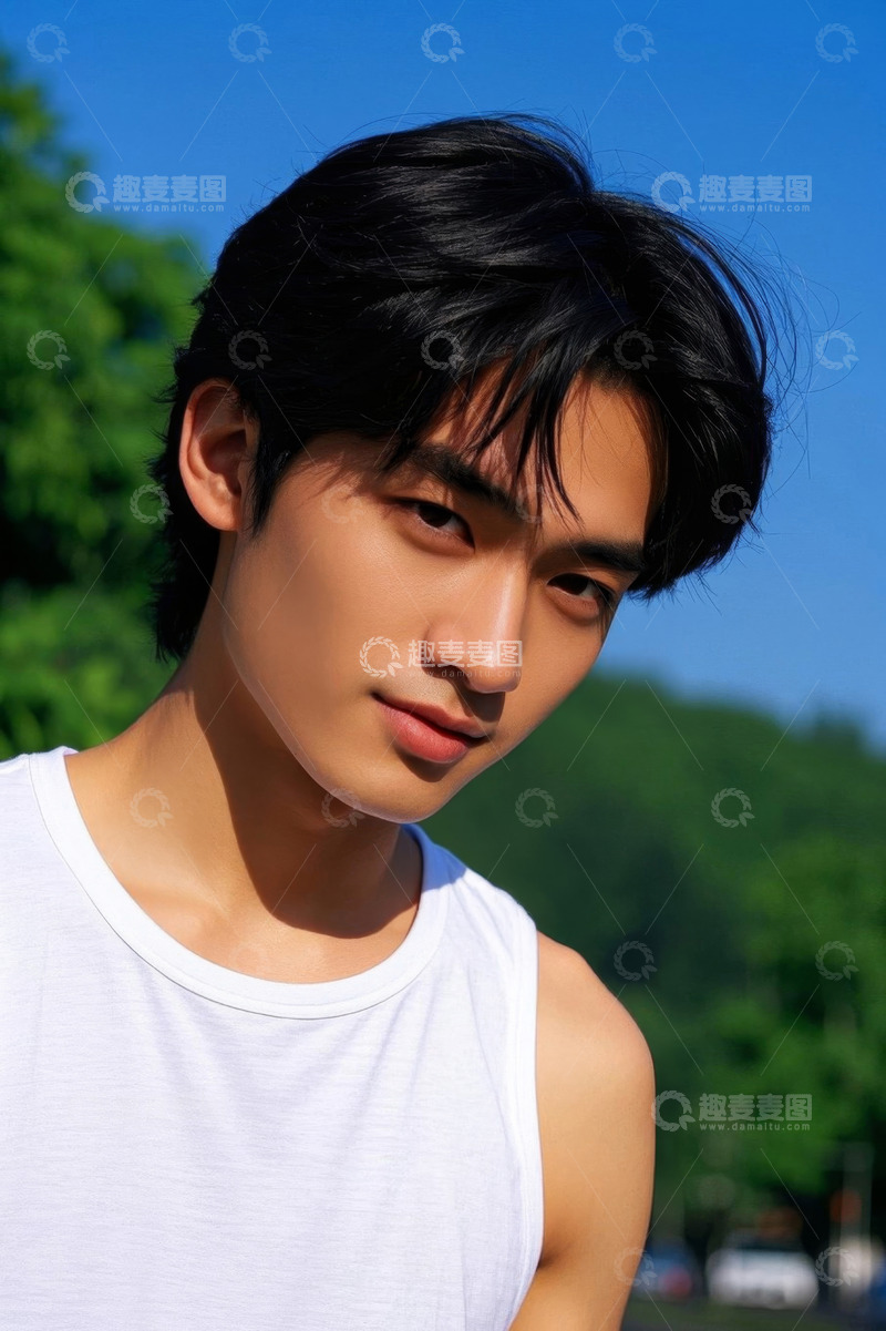 高清大图下载【趣麦麦图】阳光下清秀少年侧颜照