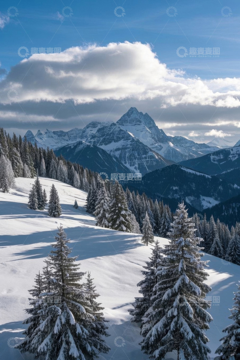 高清大图下载【趣麦麦图】雪山森林冬日自然风光