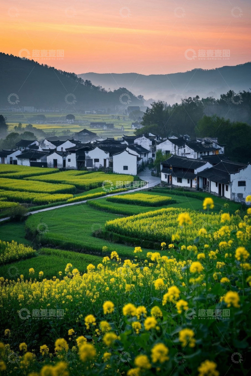 高清大图下载【趣麦麦图】乡村田园风光日出景色
