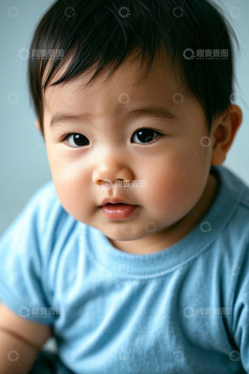 高清大图下载【趣麦麦图】可爱婴儿穿着蓝色衣服特写