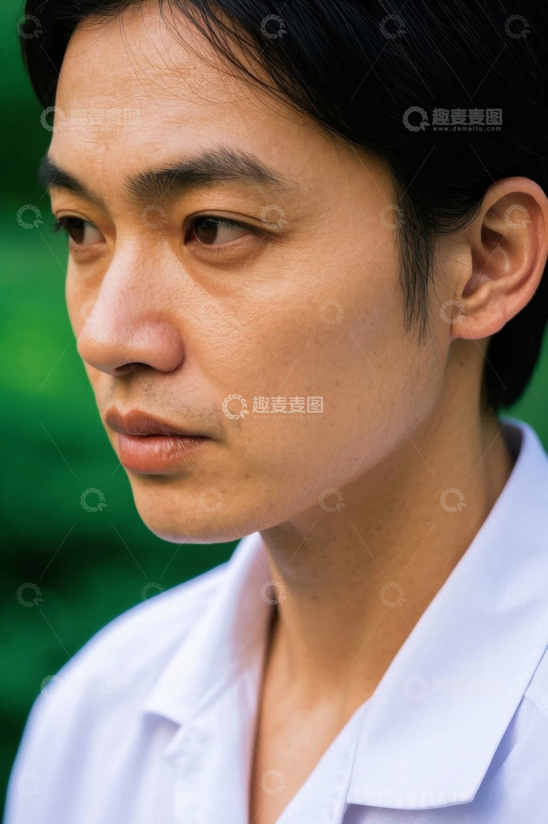 高清大图下载【趣麦麦图】亚洲青年男子侧脸特写写真