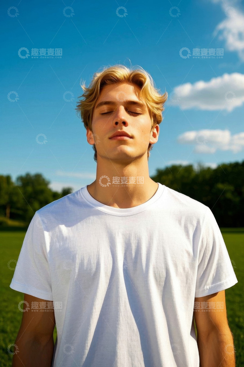 高清大图下载【趣麦麦图】阳光下闭眼微笑的阳光男孩