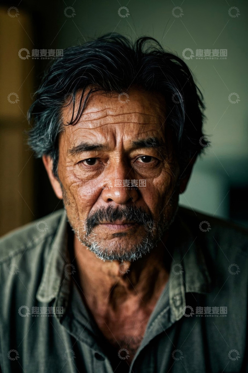 高清大图下载【趣麦麦图】饱经风霜的老年男子肖像