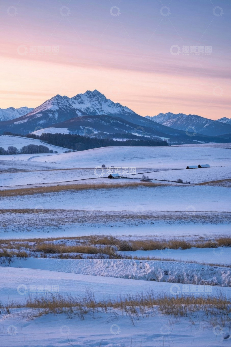 高清大图下载【趣麦麦图】雪后山野日出景色