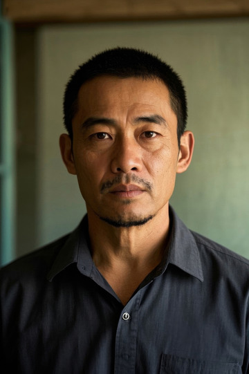 亚洲中年男子肖像照严肃面容