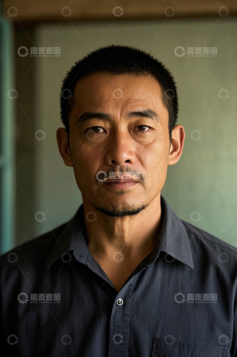 高清大图下载【趣麦麦图】亚洲中年男子肖像照严肃面容