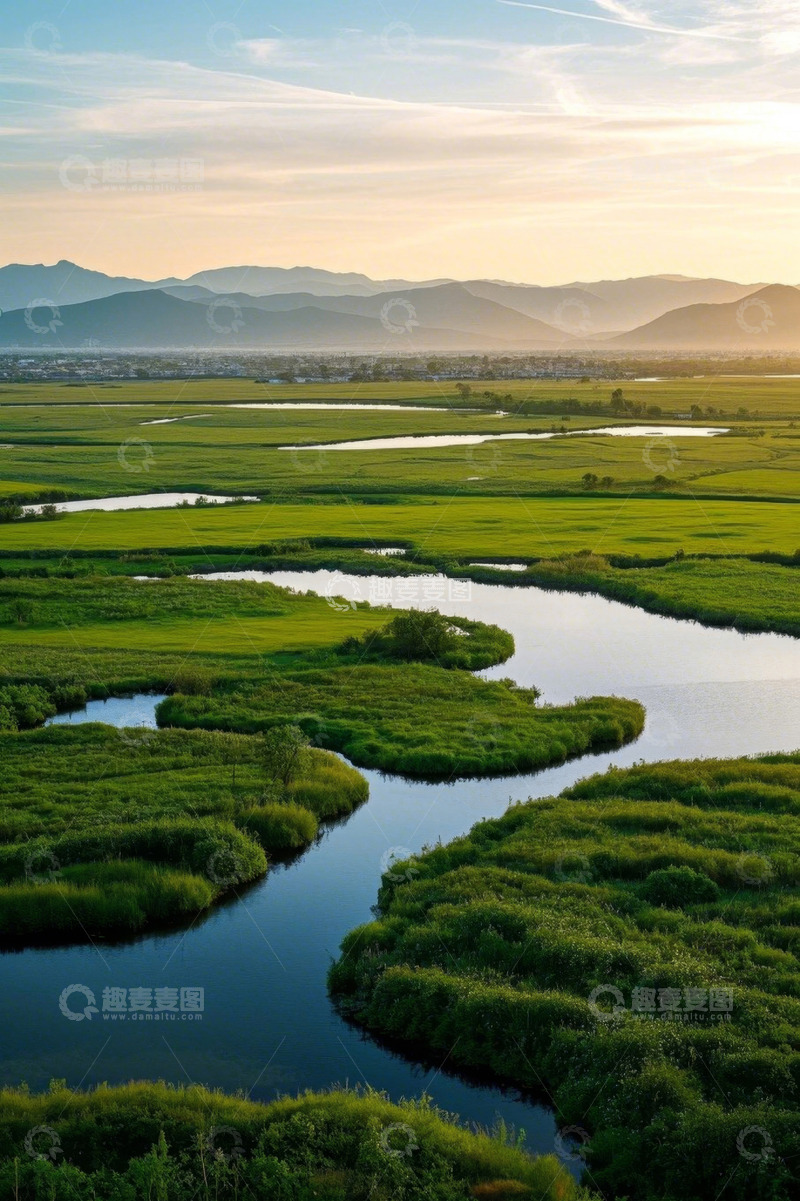 高清大图下载【趣麦麦图】田园湿地风光全景