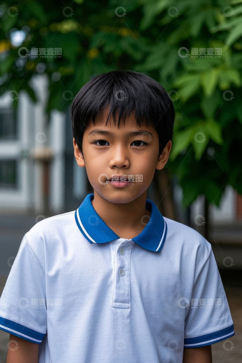 高清大图下载【趣麦麦图】男孩户外穿着白蓝色校服肖像