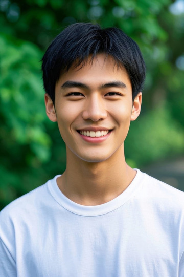 阳光下笑容灿烂的亚洲年轻男子
