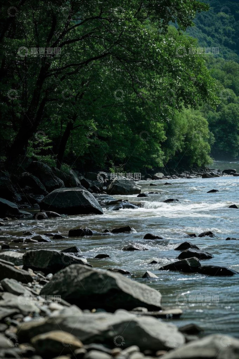 高清大图下载【趣麦麦图】河畔森林岩石自然景观