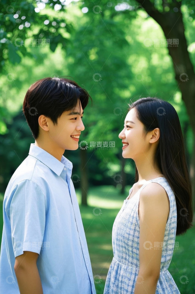 高清大图下载【趣麦麦图】情侣公园甜蜜对视