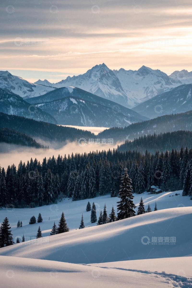 高清大图下载【趣麦麦图】雪山森林冬日自然风光