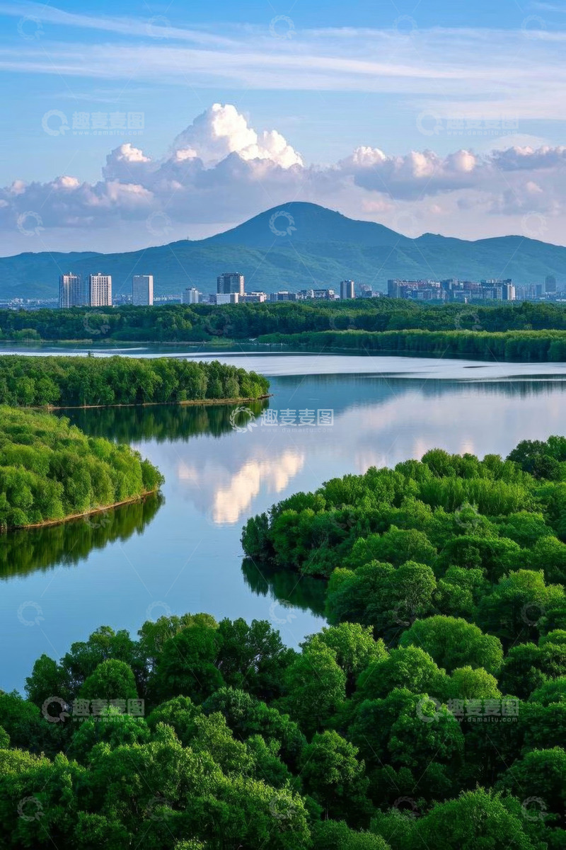 高清大图下载【趣麦麦图】城市边湖泊森林自然风光