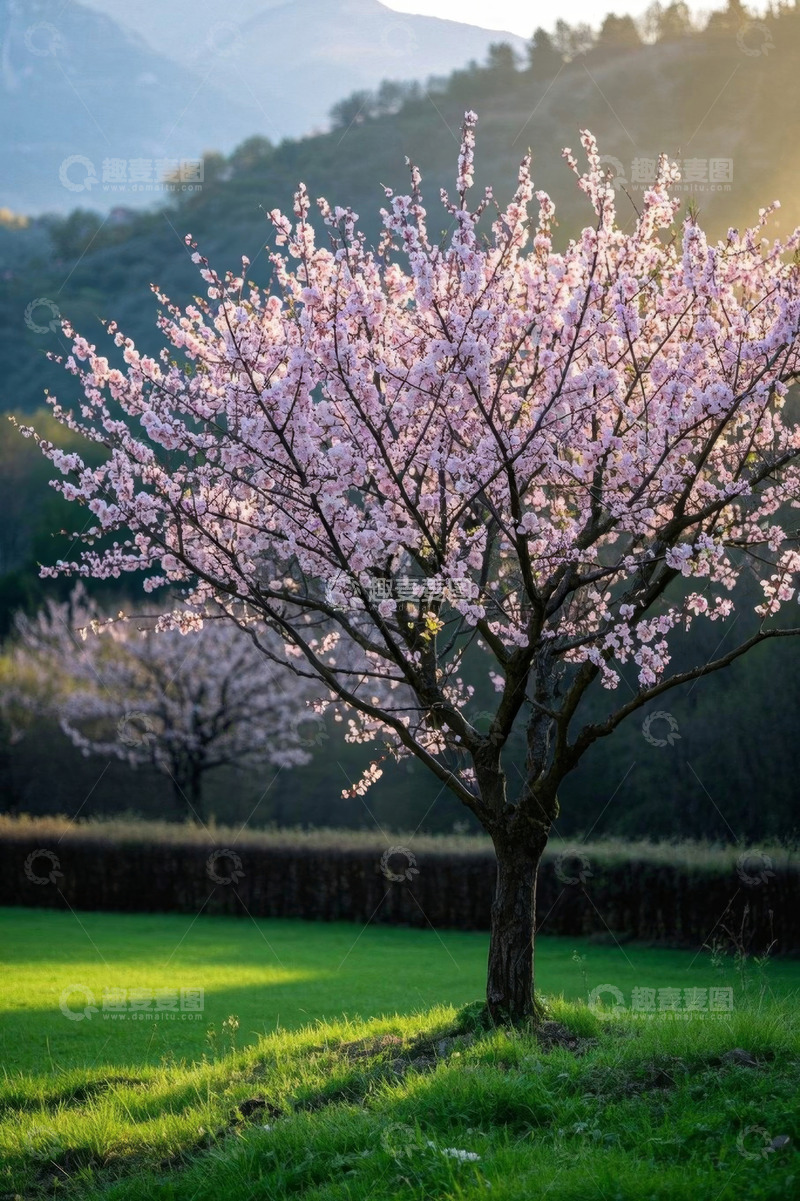 高清大图下载【趣麦麦图】阳光下绽放的粉色花树