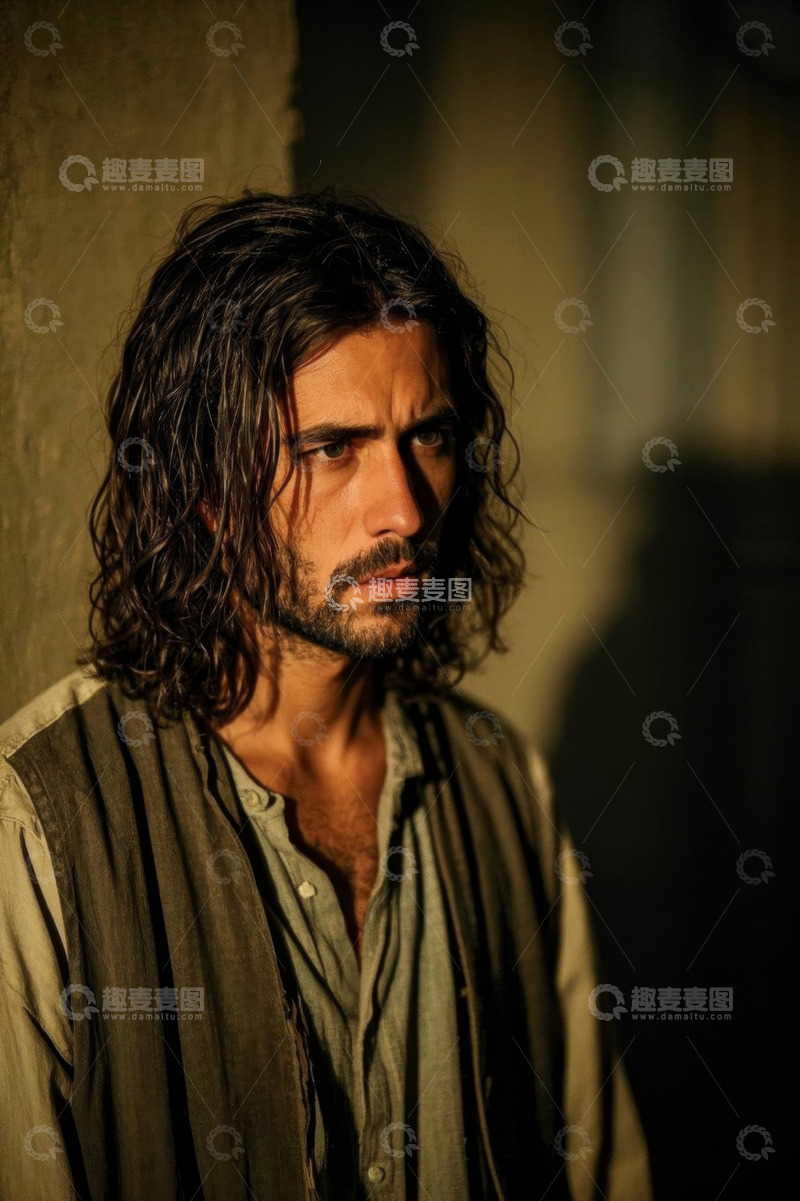 高清大图下载【趣麦麦图】忧郁眼神的男子肖像特写