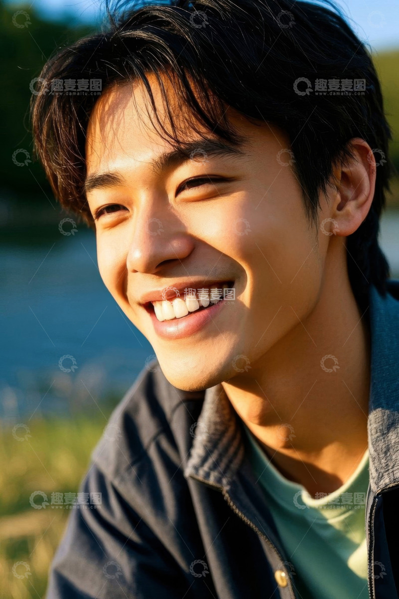 高清大图下载【趣麦麦图】阳光下笑容灿烂的亚洲青年