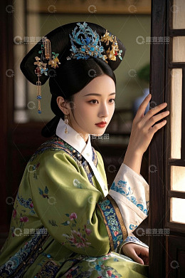 身着古装的女子凝神远望