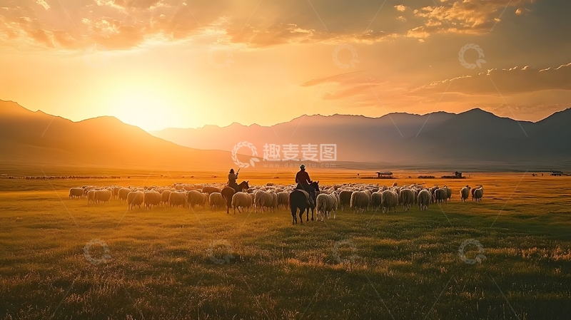 高清大图下载【趣麦麦图】草原牧羊日落美景自然风光摄影