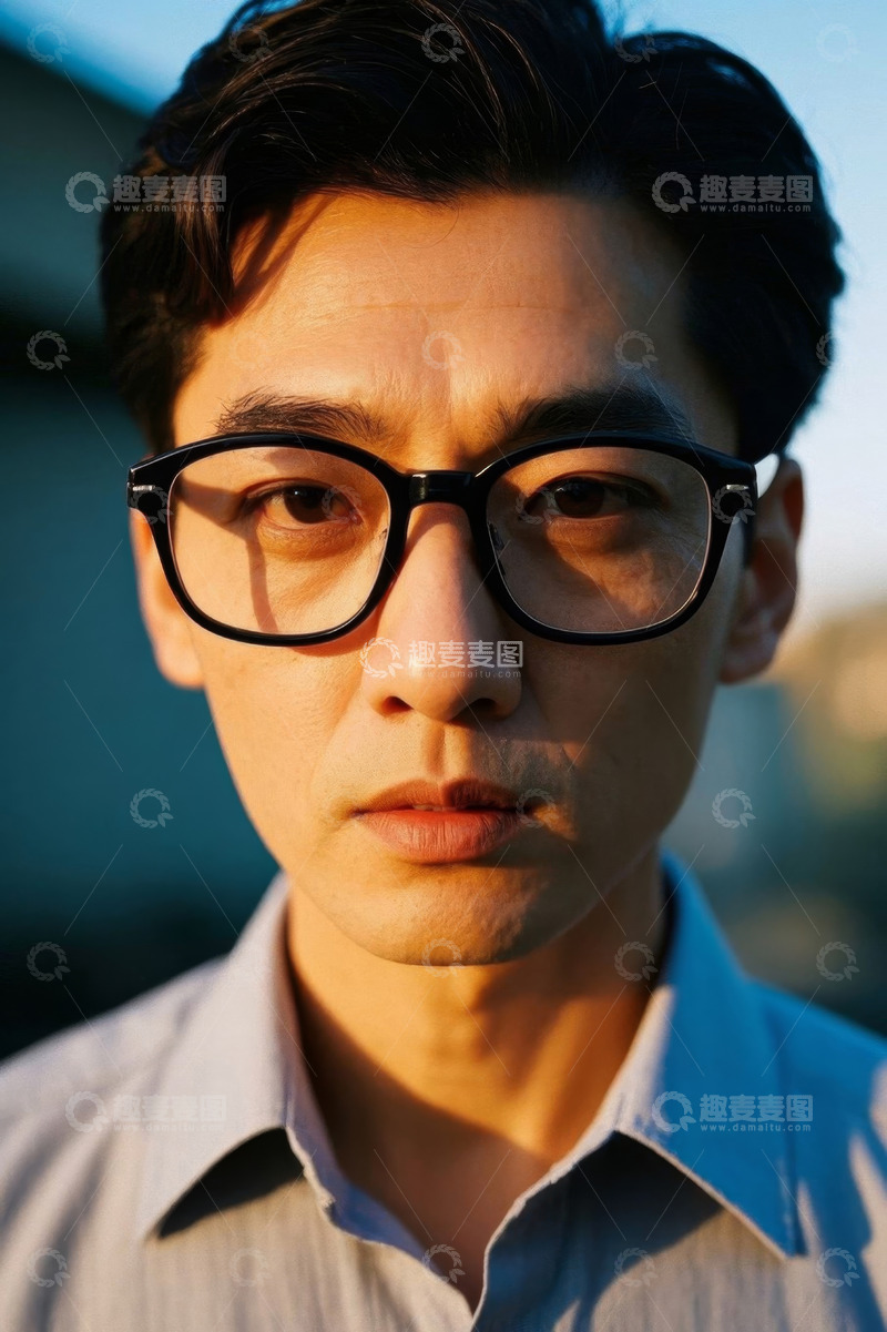 高清大图下载【趣麦麦图】阳光下戴眼镜的年轻男子