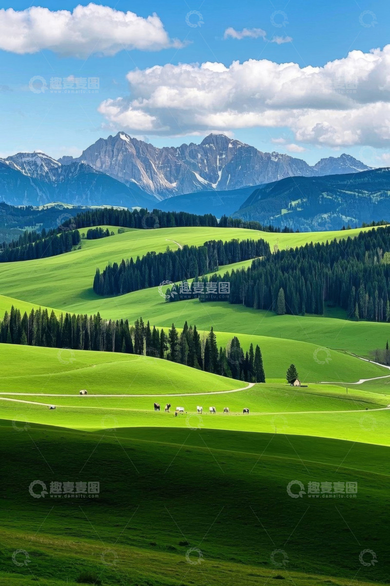 高清大图下载【趣麦麦图】青山绿野间的草原风光